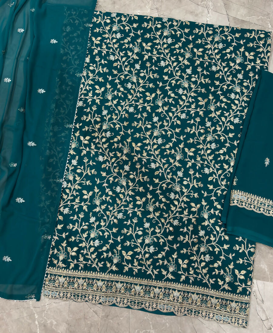 KC Teal Blue Straight Suit For Women Georgette Fabric - Dista