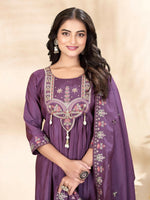 Thumbnail for Lehenga Mart Designer Anarkali Suit With Kurta, Pant, Dupatta For Women-Purple - Distacart