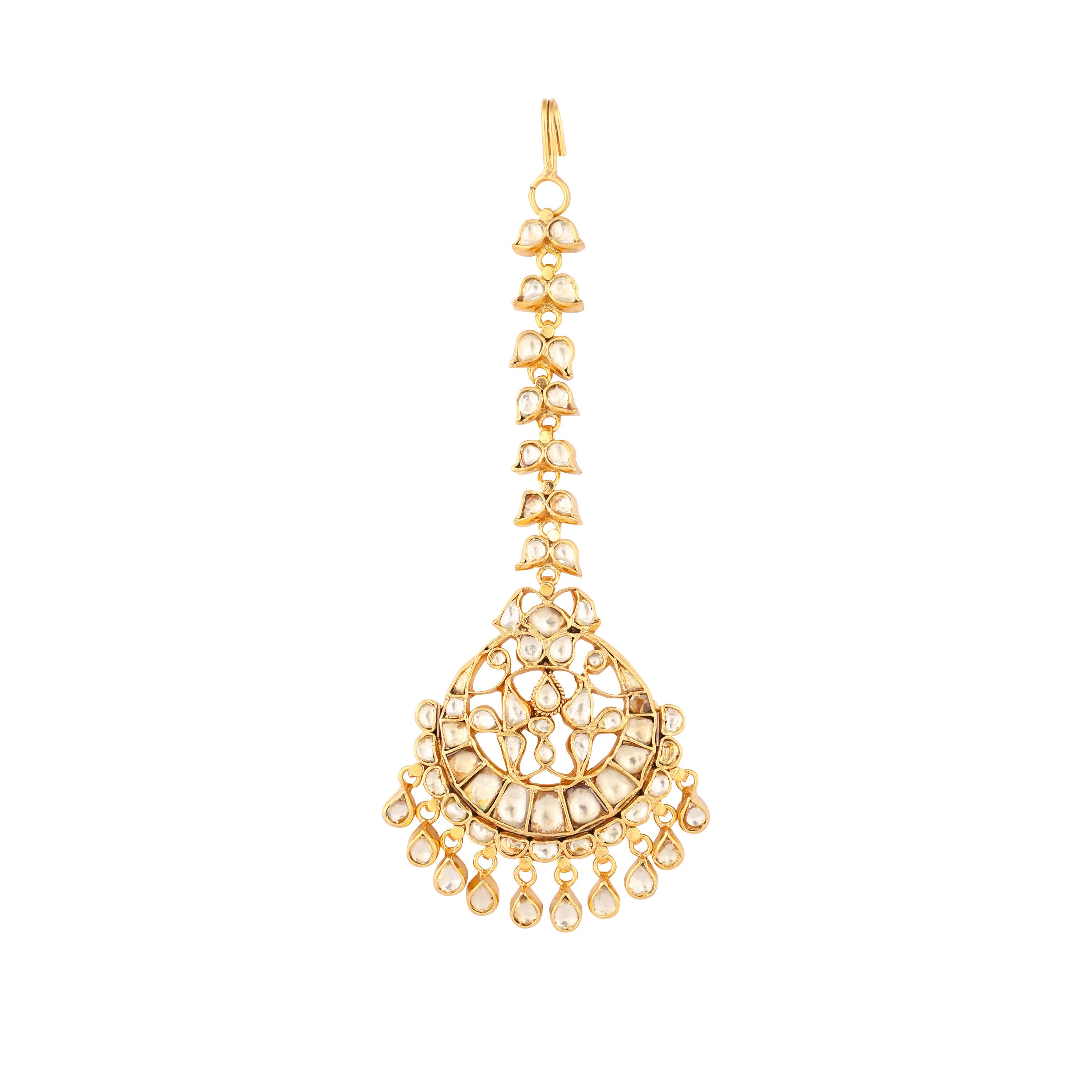 Nuyug 22K Gold-Plated Kundan Studded Maang Tikka Head Jewellery