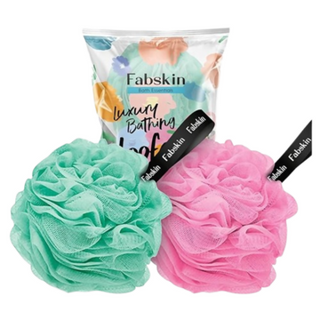 Fabskin Luxury Bathing Round Loofah - Aqua and Pink - 2 Pieces - Dista