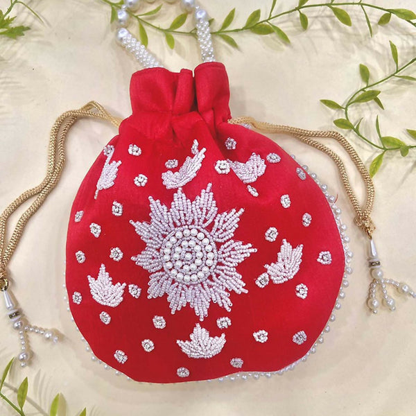 Joban Fashion Pearl Hand Work Potli Bag - Red