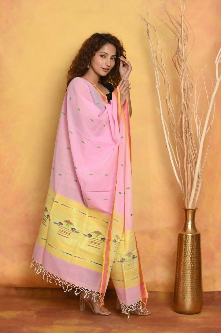 Very Much Indian Handloom Pure Cotton Paithani Dupatta Pink - Distacart