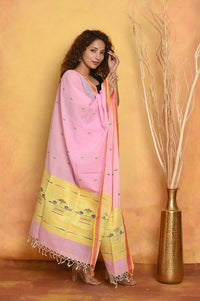 Thumbnail for Very Much Indian Handloom Pure Cotton Paithani Dupatta Pink - Distacart