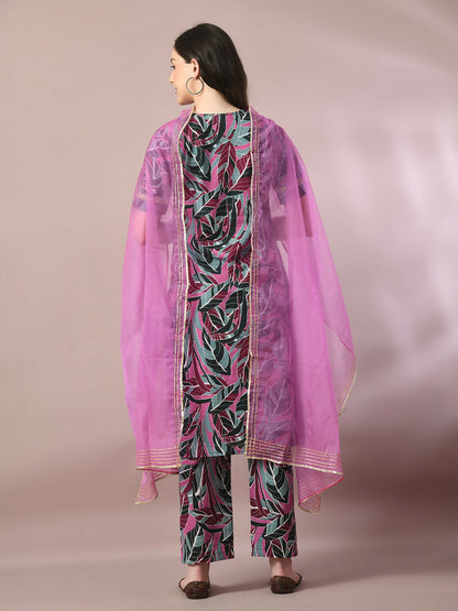 Myshka Women's Multi Printed Cotton Straight Party Kurta Set With Dupatta - Distacart