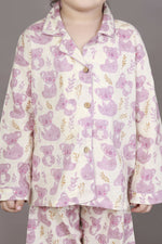 Thumbnail for Breathables Kids Cotton Night Suit – White & Pink Teddy Shirt & Pyjama Co-Ord Set For Boys & Girls - Dista