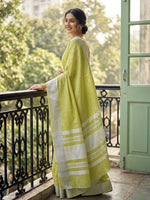 Thumbnail for Shree Shyam Fashion Popat Green Linen Saree - Distacart