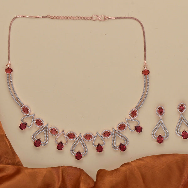 Joban Fashion Women Brass Golden White Ruby Ad Necklace Set - Distacart