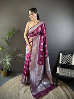 Thumbnail for Joban Fashion Magenta Floral Motifs Soft Silk Banarasi Saree - Distacart