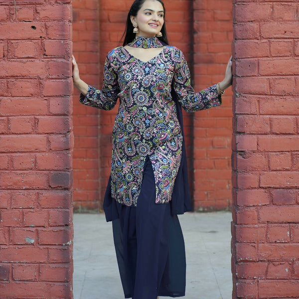 Teeya Creation Blue Color Tapeta Silk Embroidery Work Party Wear Palazzo Set - Distacart