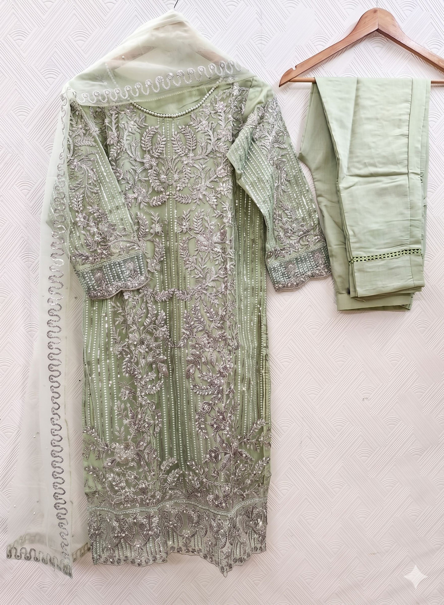 Teeya Creation Womens New Soft Net With Heavy Embroiedery With Sequence Work Kurta Set - Dista
