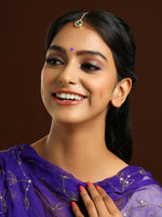 Thumbnail for Ruby Raang Green Tear Drop Green Kundan Maang Tikka