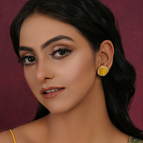Yellow Stone Kundan Studs (yellow) - Ruby Raang - Distacart