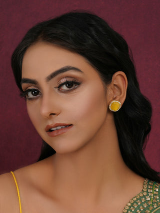 Yellow Stone Kundan Studs (yellow) - Ruby Raang - Distacart