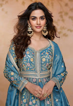Thumbnail for Anaita Blue Shimmer Readymade Suit with Heavy Embroidery & Sequence Work - Distacart