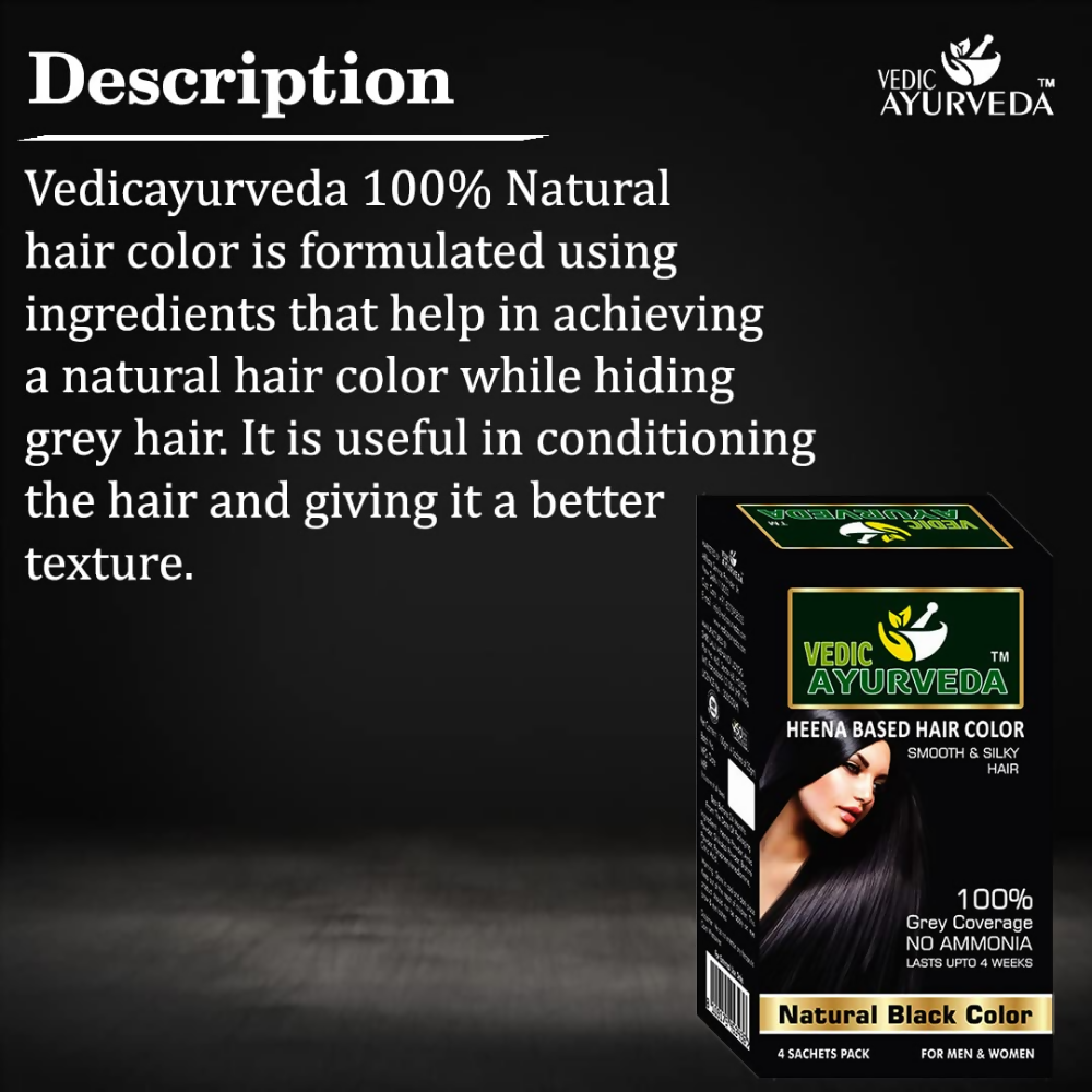 VedicAyurveda Natural Pure Henna Based Hair Color - Natural Black - Dista
