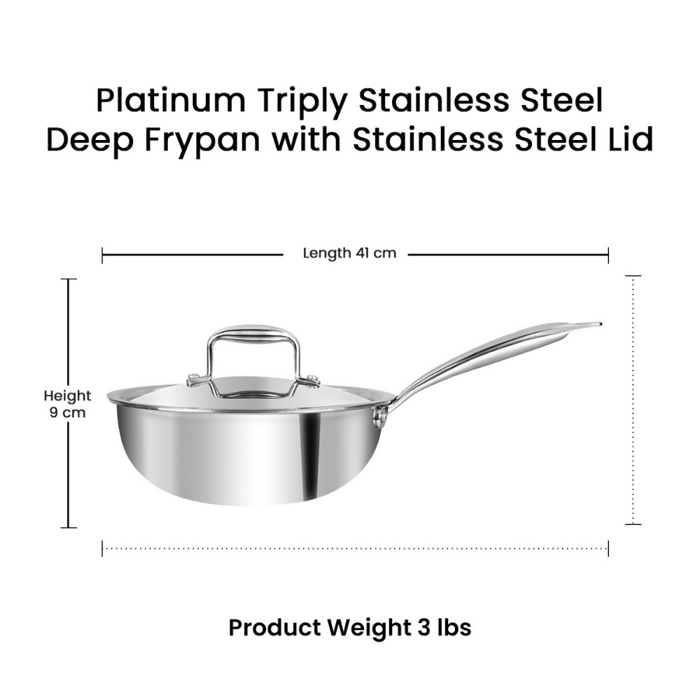 Vinod Platinum Triply Stainless Steel Deep Frying Pan with Lid - Dista