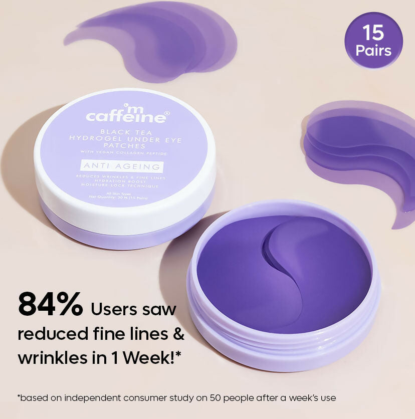 mCaffeine Black Tea Hydrogel Under Eye Patches with Vegan Collagen Peptide - Anti-Ageing - Distacart