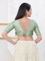 Thumbnail for Joban Fashion Pista-Green Jacquard Elbow Sleeveless Back Open Blouse