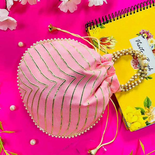 Joban Fashion Pearl Hand Work Potli Bag - Peach