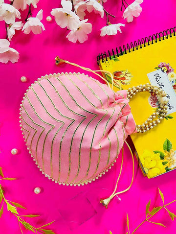 Joban Fashion Pearl Hand Work Potli Bag - Peach - Dista