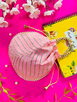 Joban Fashion Pearl Hand Work Potli Bag - Peach