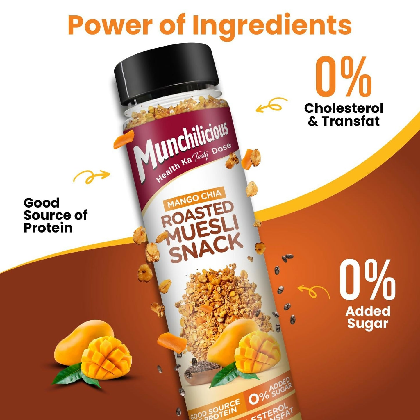 Munchilicious Muesli – Mango Chia Rolled Oats, Dried Mango, Chia Seeds & Jowar Flakes - Distacart