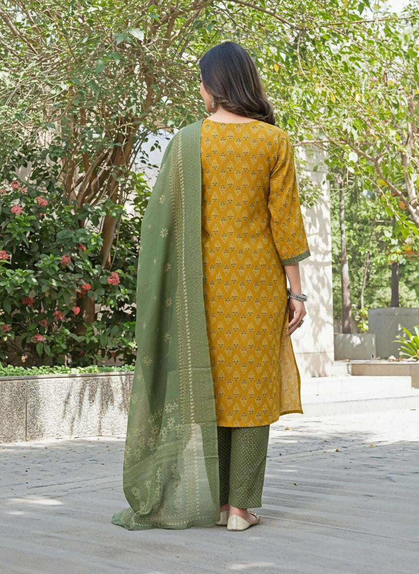 BulBul Aaliya Warm Mustard Cotton Kurta Set with Dupatta