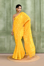 Thumbnail for Piyari Fashion Women's Yellow Embellished Cotton Blend Jamdani Saree - Distacart