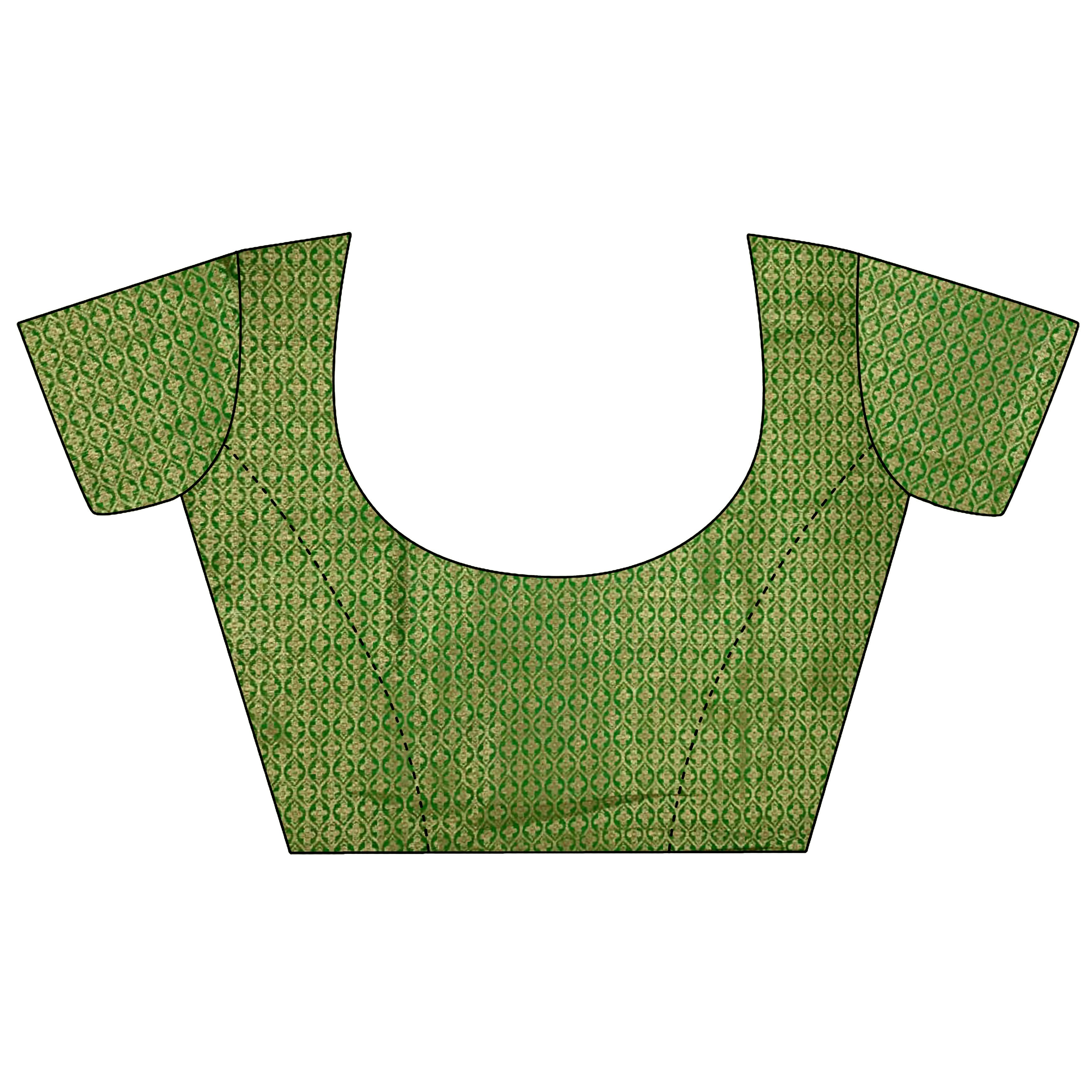 Joban Fashion Emerald Green Banarasi Soft Lichi Silk Checks & Woven Saree