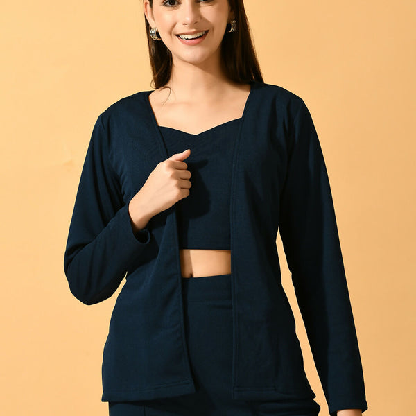 Myshka Women's Navy Blue Solid Solid Jacket - Distacart