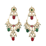 Thumbnail for Nuyug 22K Gold Plated Crescent Kundan Drop Green Stone Chandbali Earrings