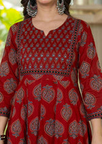 Thumbnail for Jaimini Women Cotton Printed Round Neck 3/4 Sleeves Calf Length Flared Kurta Pant And Dupatta Set - Dista
