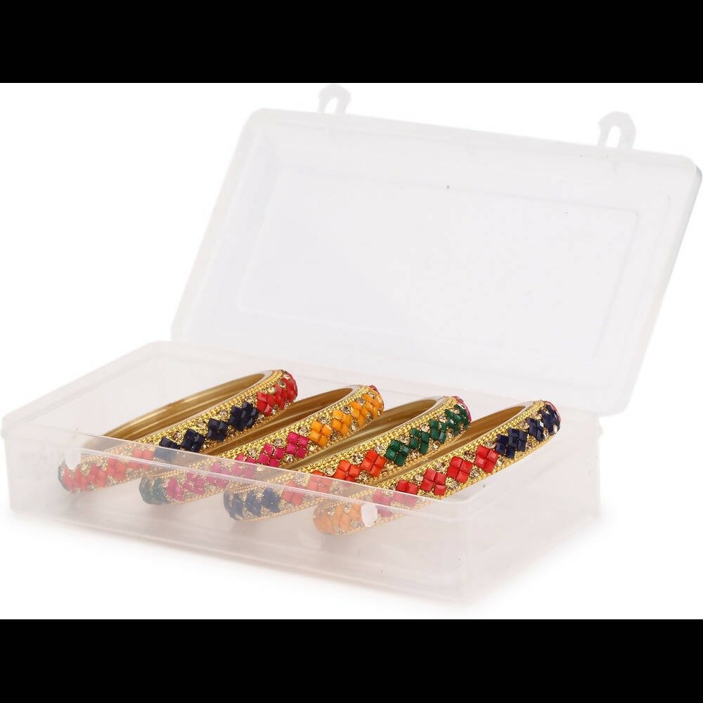 Afast Bridal Wedding & Party Fashionable Colorful Glass Bangle/Kada Set, Pack Of 4 - Multicolor - Distacart