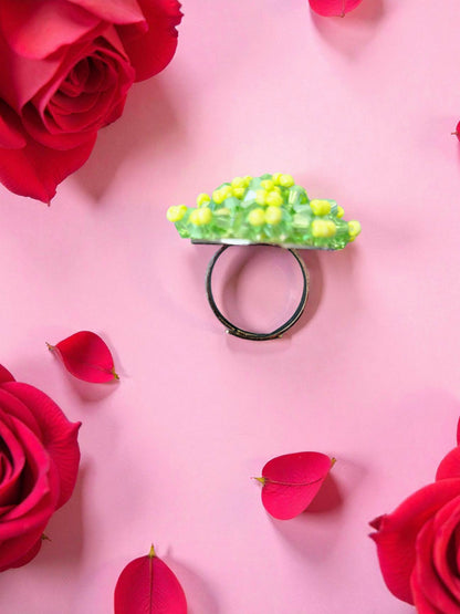 Inhanns Rang-E-Roshan Adjustable Ring – Handmade Crystal Statement Ring - Neon Green - Distacart