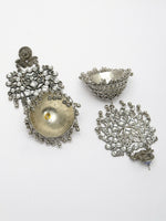 Thumbnail for NVR Women's Silver-Plated Oxidised Artificial Stones Dome Shaped Jhumka Earrings - Distacart