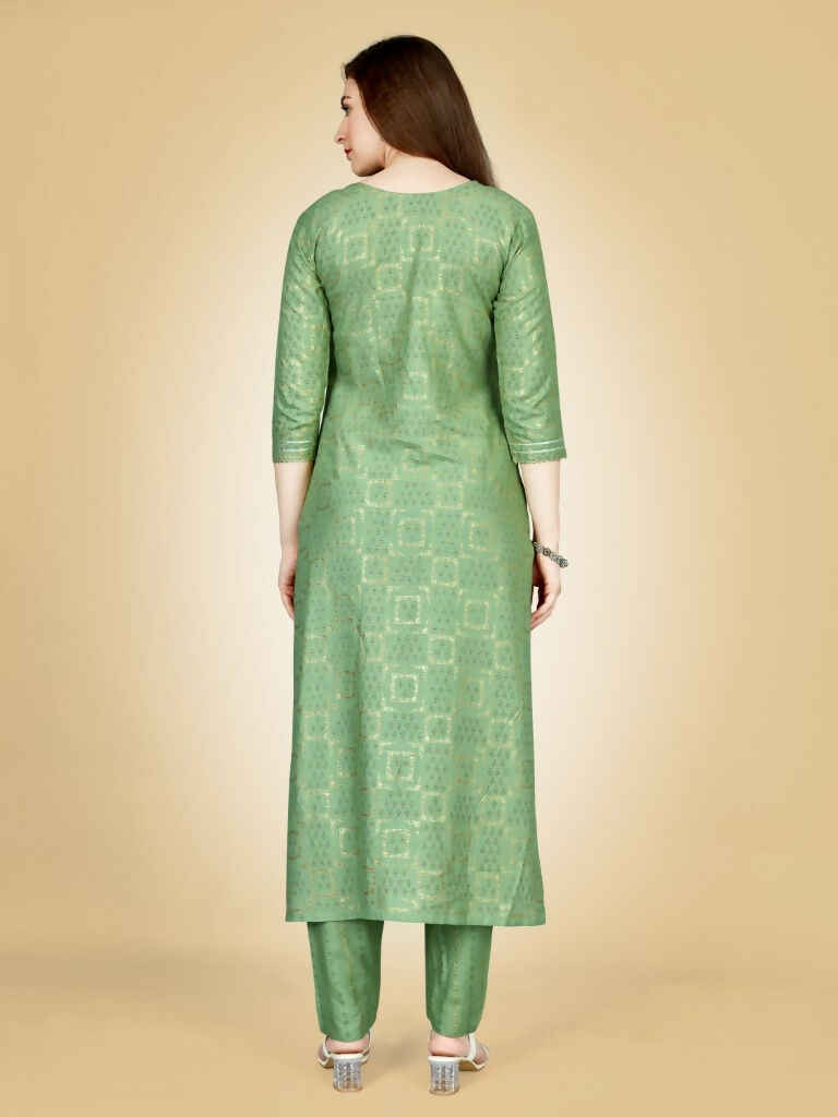 Jyoti Fashion Women's Sea Green Viscose Rayon Embroidered Kurta Pant Set - Distacart