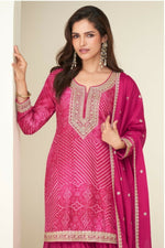 Thumbnail for Anaita Magenta Chinon Stitched Suit with Digital Print & Embroidery Coding Sequence Work - Distacart