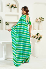 Thumbnail for Vastranavya Green Digital Printed Linen Ready To Wear Designer Saree with Unstitched Blouse - Distacart
