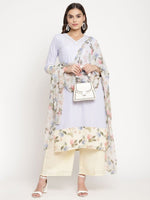 Thumbnail for Ahalyaa Women's Powder Blue Crepe Kurta Palazzo Set With Dupatta