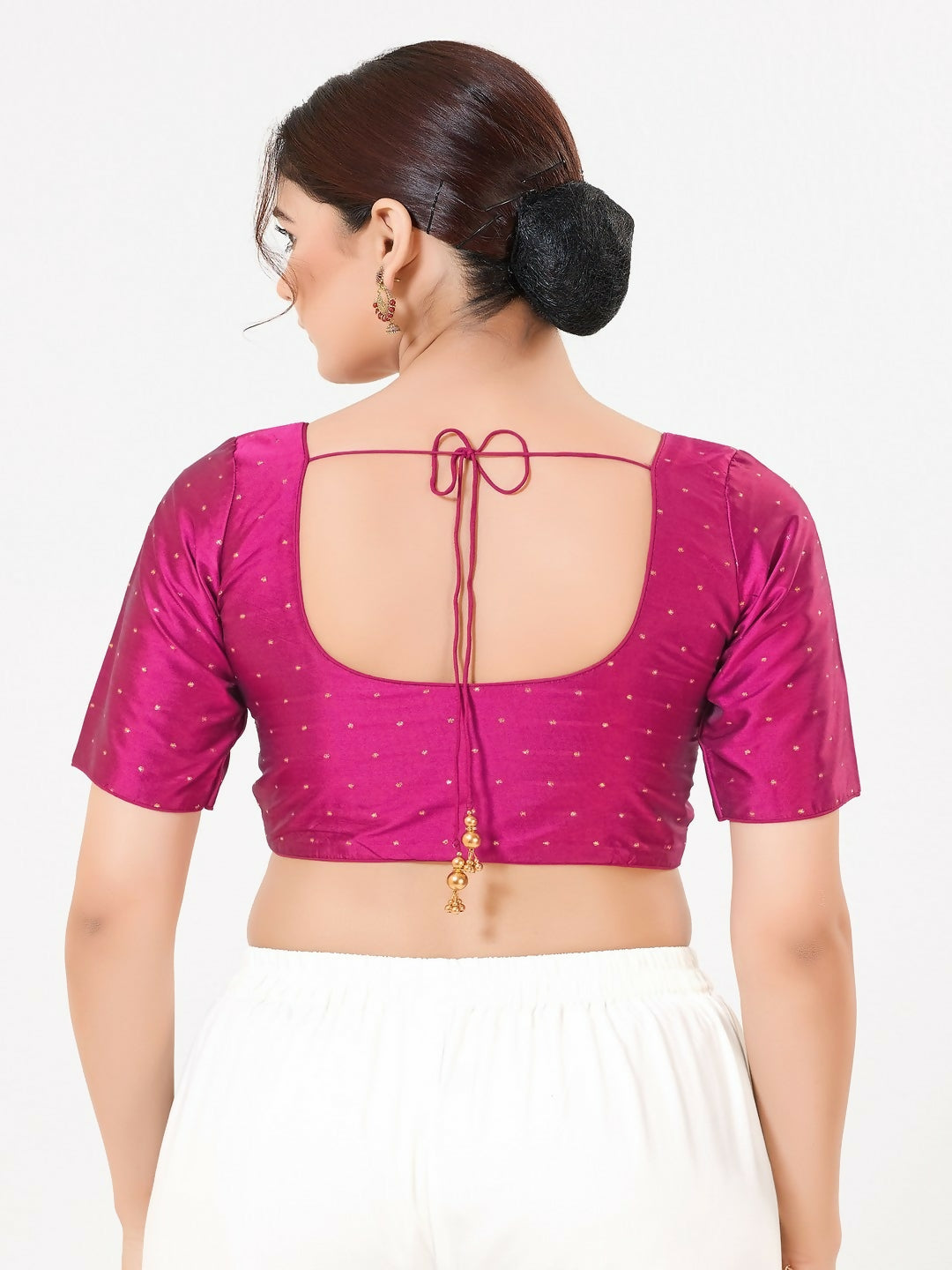 Joban Fashion Magenta Taffeta Silk Elbow Sleeveless Front Open Blouse