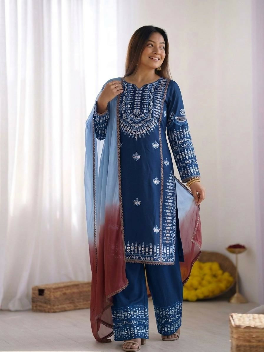 Teeya Creation Womens Trendy Stylish Embroidery Thread Work Kurta Set - Dista