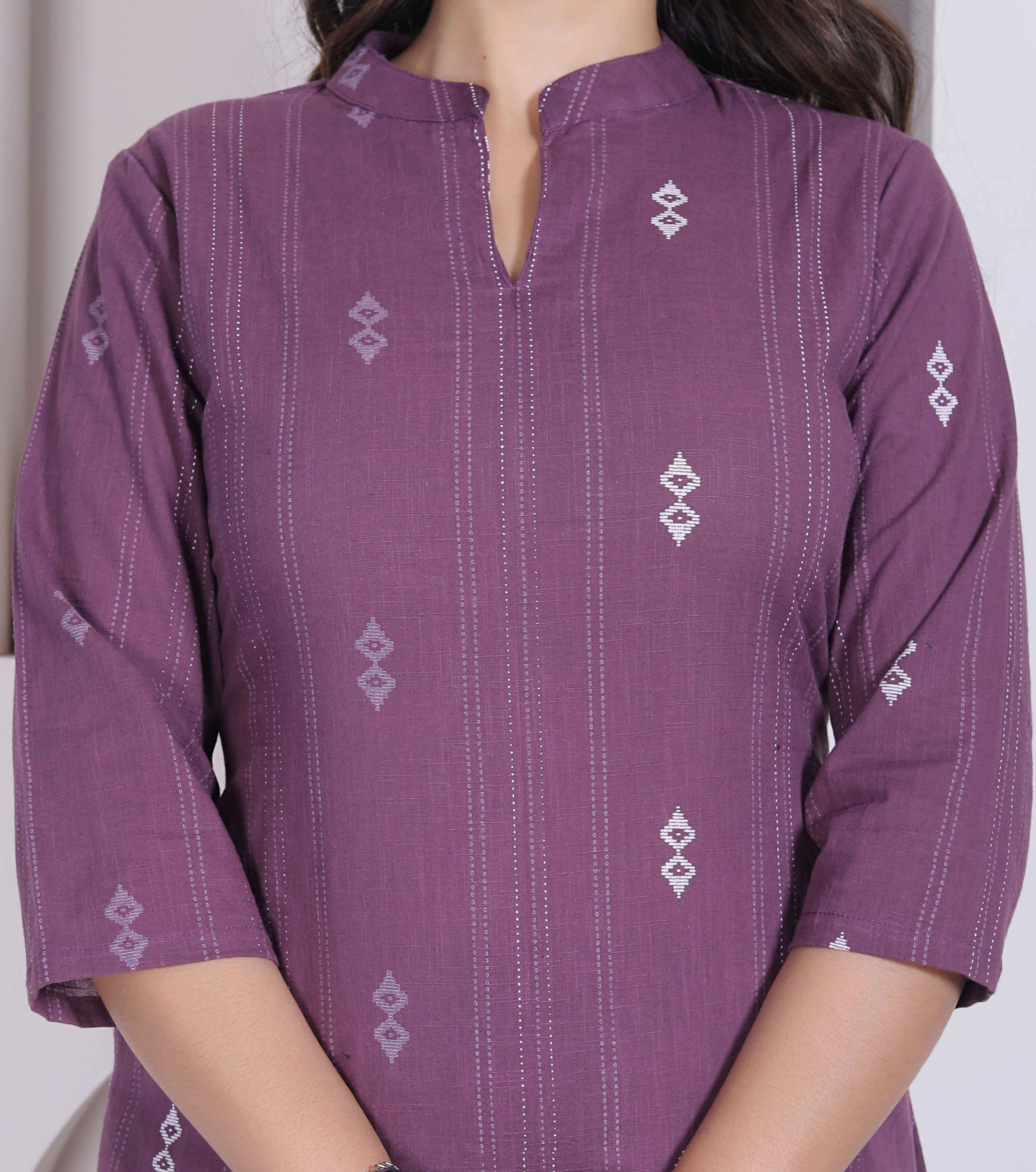 Miravan Womens Abstract Printed Wine Kurta Set - Dista