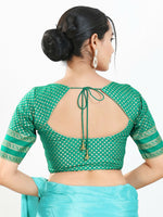 Thumbnail for Joban Fashion Rama Green Brocade Padded Blouse With Round Neck Elbow Sleeves - Distacart