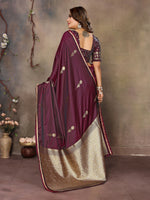 Thumbnail for Joban Fashion Maroon Floral & Botanical Motifs Satin Silk Banarasi Silk Saree - Distacart