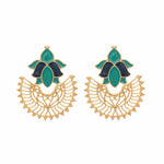 Thumbnail for Nuyug 22K Gold Plated Turquoise Enamel Studded Indo-Western Floral Jali Statement Stud Earrings
