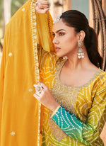Thumbnail for Vegaa Fashion Yellow Premium Chinon Embroidered Palazzo Suit