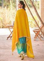 Thumbnail for Vegaa Fashion Yellow Premium Chinon Embroidered Palazzo Suit