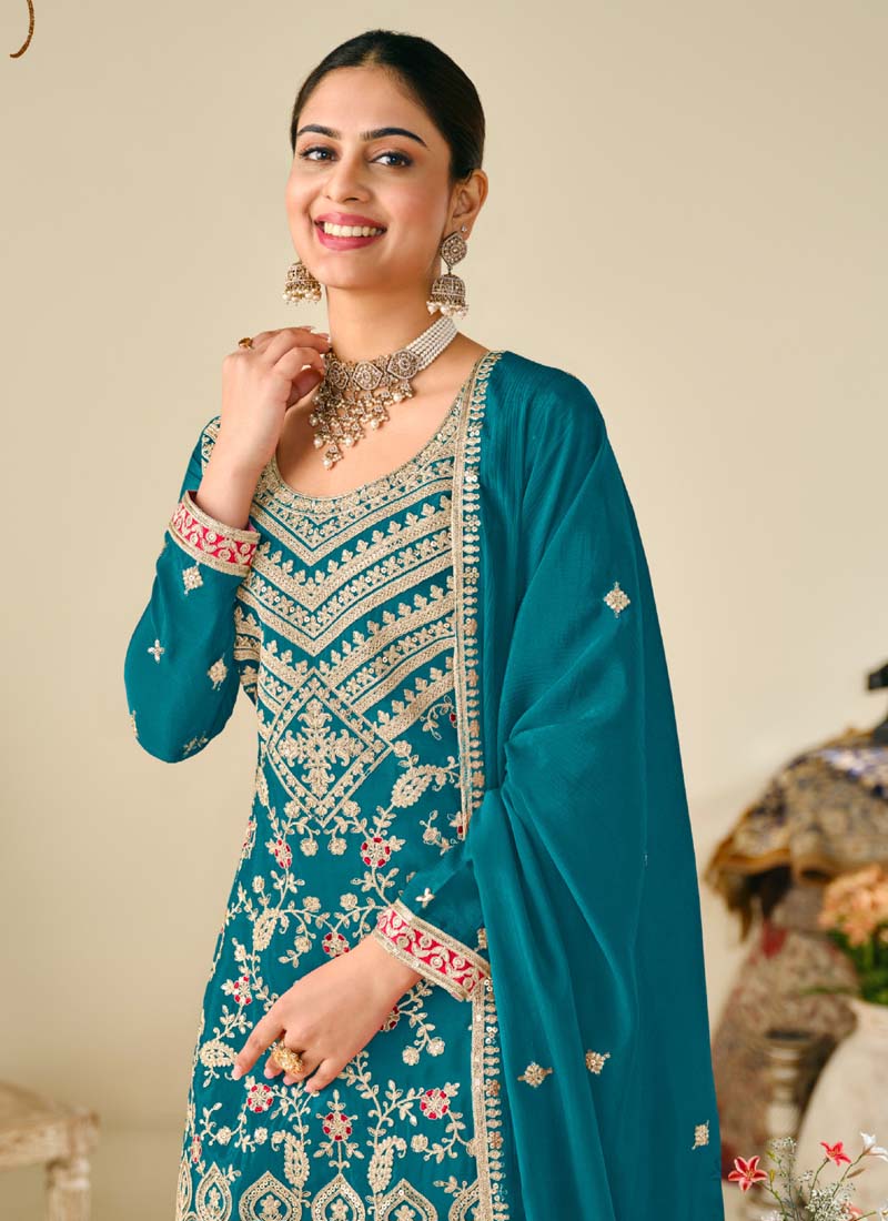 Vegaa Fashion Rama Premium Chinon Embroidered Palazzo Suit