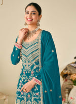 Thumbnail for Vegaa Fashion Rama Premium Chinon Embroidered Palazzo Suit