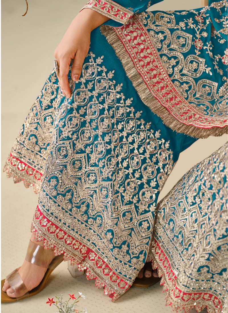 Vegaa Fashion Rama Premium Chinon Embroidered Palazzo Suit